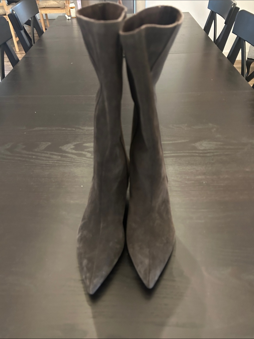 Zara  Tall Pointed-Toe Slouchy Suede Boots - Dark Brown/Grey tint